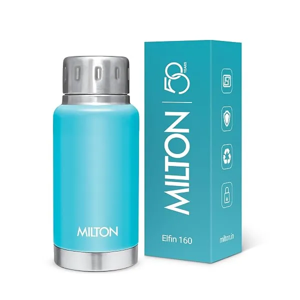 Milton Elfin 160 Thermosteel Water Bottle 160 ml, 24 Hr Hot and Cold I Leak Proof Lid, ISI Certified I Vacuum Insulated I for Office, Gym, School I Light Blue — Linkbiz SmartDeal's