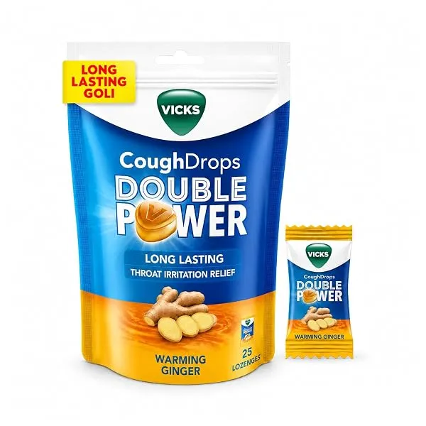 Vicks Cough Drops Double Power (Bag Of 25) Big Drops With Ayurvedic Mix For Fast Relief From Throat Irritation & Cough. Warming Ginger Flavor — Linkbiz SmartDeal's