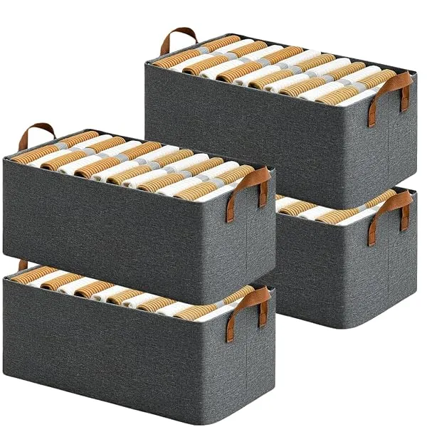 DAREV 4 Pcs Wardrobe Organizer for Clothes with Metal Frame Rectangle Storage Baskets for Clothing Fabric Storage Box with Handles Shelf Basket for Storage Clothes Pants Jeans (Pac — Linkbiz SmartDeal's