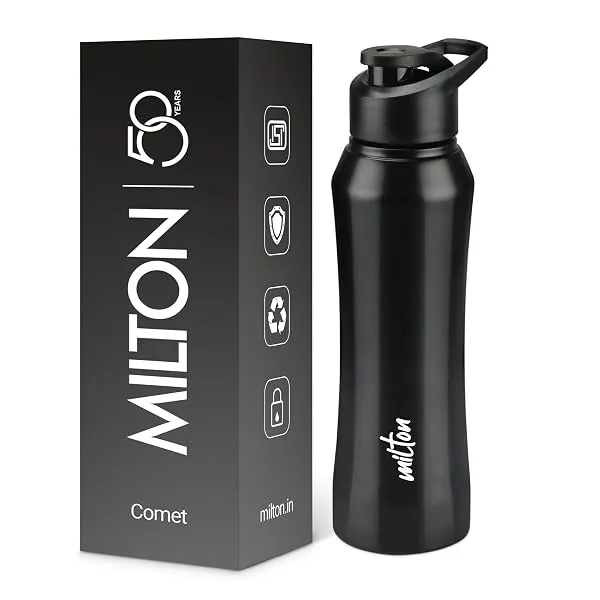 MILTON Comet 1000 Stainless Steel Water Bottle 1000 ml, Single Walled, ISI Certified I Leak Proof Lid, Rust Proof I For School, Office, Gym I Black — Linkbiz SmartDeal's