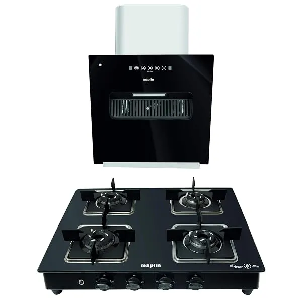 Maplin Combo of NS01 60cm Glass Kitchen Chimney in 60cm & 4 Burner Cooktop Blk — Linkbiz SmartDeal's