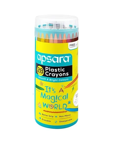 Apsara Plastic Crayons-28 Shades,Smooth & Bright Colours,Better Grip,Non-Messy,Erasable,Sharpenable,Free Sharpner,1 Pc Pack,Ink Color-Multicolor — Linkbiz SmartDeal's