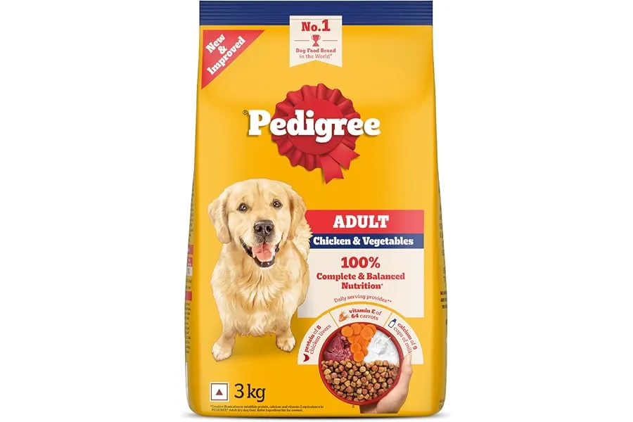 Pedigree Adult Dry Dog Food, Chicken & Vegetables, 3 kg, Contains 37 Essential Nutrients, 100% — Linkbiz SmartDeal's