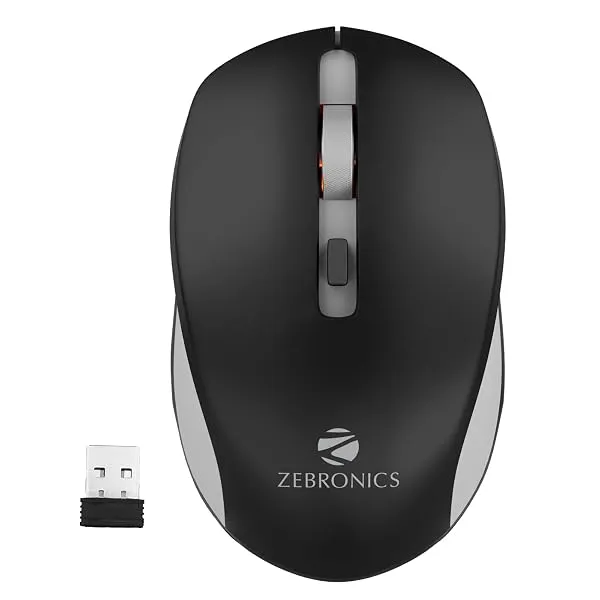 ZEBRONICS Zeb-Jaguar Wireless Mouse, 2.4GHz, Black+Grey | USB Nano Receiver, High Precision Optical Tracking, 4 Buttons, Plug & Play, Ambidextrous — Linkbiz SmartDeal's