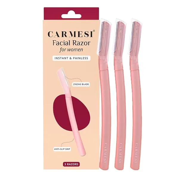 Carmesi Reusable Face Razor for Women Facial Hair- 3 Razors | Instant & Painless Hair Removal | For Eyebrows, Upper Lip, Forehead, Peach Fuzz, Chin and Sideburns | Dermaplaning Too — Linkbiz SmartDeal's