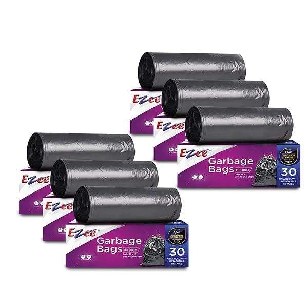 Ezee Black Medium Garbage Bags 180 Pcs | 19 X 21 Inch | 30 Pcs x Pack of 6 | Dustbin Trash Bag — Linkbiz SmartDeal's