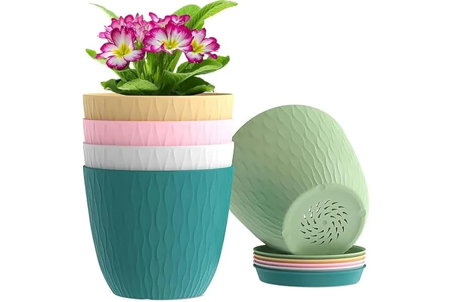 StyleX Store Plastic Round Flower Pots With Drainage Hole Saucers | Durable Outdoor Indoor Wave — Linkbiz SmartDeal's