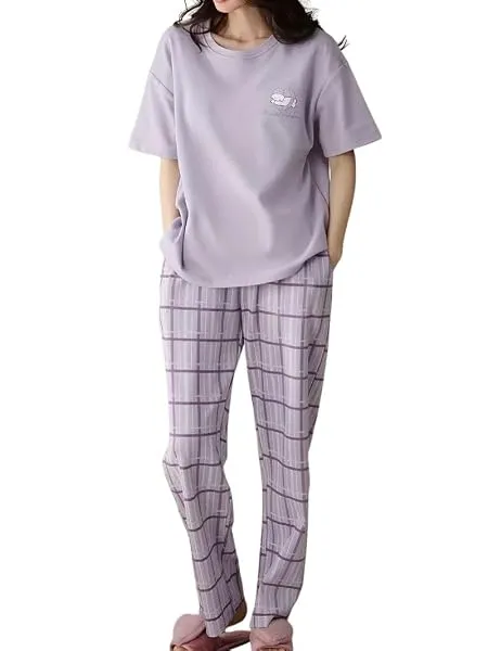 SHIENZY Women Korean Style Night Suit | Round Neck Short Sleeve Cute Printed Cotton Blend Pajama Set for Girls & Women | Soft Nightwear, Loungewear, Sleepwear for Women | Full Pyja — Linkbiz SmartDeal's