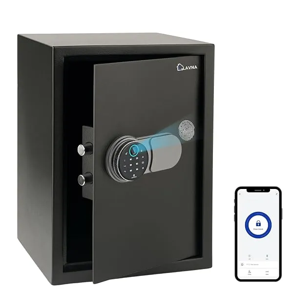 LAVNA Smart Safe Locker | 5 way access | Fingerprint, Mobile app, PIN, OTP & Key Access | 304 Grade SS bolts suitable for Jewellery, Cash, Document & other valuable of Home Office — Linkbiz SmartDeal's