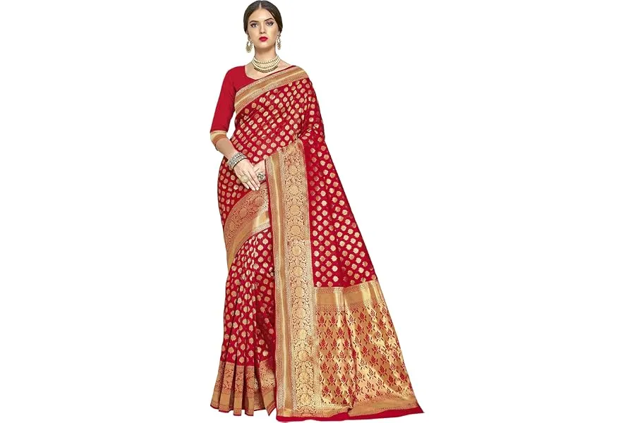 Glory Sarees Women's Woven Pure Soft Kanjivaram Silk Saree Banarasi Style With Blouse Piece for — Linkbiz SmartDeal's