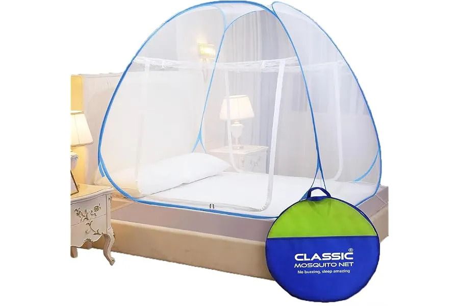 Classic Mosquito Net for King Size Bed | 30 GSM Polyester Fine Mesh | Foldable Pop Up Machardan — Linkbiz SmartDeal's