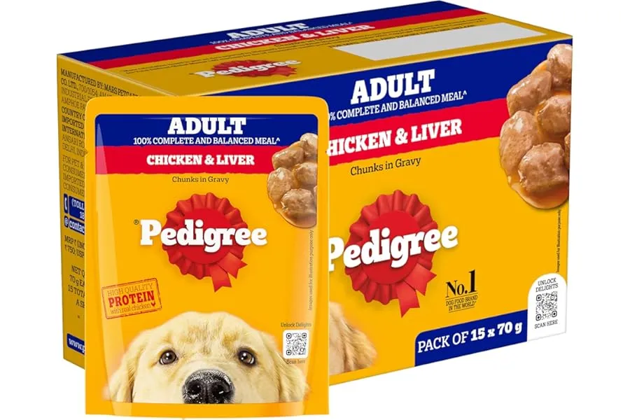 Pedigree Adult Wet Dog Food, Chicken & Liver Chunks in Gravy, 70 g (Pack of 15), Complete & Bal — Linkbiz SmartDeal's