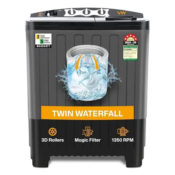 VW Visio World 7.5 kg 5 Star Aqua Spin Semi Automatic Top Load Washing Machine Aqua-Spin0075P (Black) — Linkbiz SmartDeal's