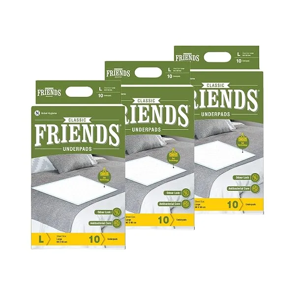 Friends Classic Large Disposable Underpads for Adults (60x90 cm) | 30 Count | Highly Absorbent | Unisex | Rash Protection | Converts Liquids to Gel | Cottony Soft | Anti-Bacterial — Linkbiz SmartDeal's