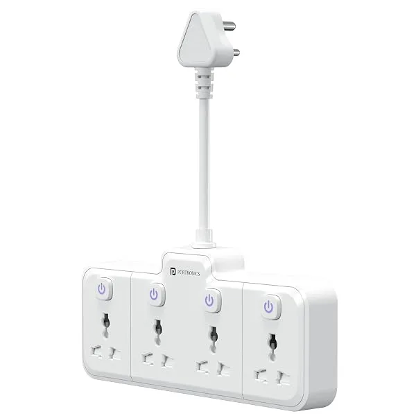 Portronics 2500W Power Plate Pro 4-in-1 Power Extender with 4 Universal Sockets, Individual Switches, 180° Flexible Cord, Child Safety Shutters, for Home, Office, Laptops, Mobiles — Linkbiz SmartDeal's