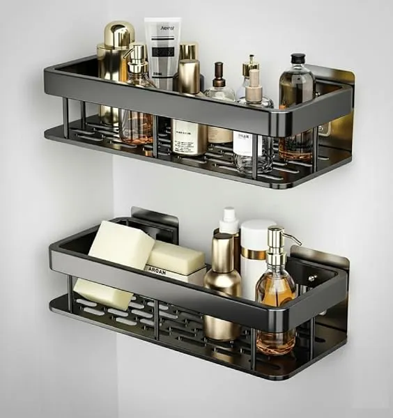 Hasselt 2-Pack Aluminium Self Adhesive Bathroom Shelf Organizer – Wall Mounted, Organiser Without Drill, Floating Storage Rack Holder Stand for Bathroom, Kitchen Accessories - Larg — Linkbiz SmartDeal's