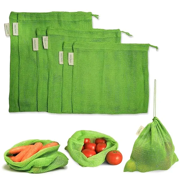 Necavu 100% cotton set of 6 fridge bag | Eco-friendly natural vegetables bags for fridge storage & mesh net vegetable bag fridge | Multi-purpose Eco-friendly cotton mesh (Neem Gree — Linkbiz SmartDeal's