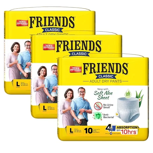 Friends Classic Adult Diaper L Size Pants | 30 Count (Large) | Waist 30-56 inch | Aloe Vera | Unisex | Quick & Even Absorption | Long Protection hours | Brief-Like Fit | Odour Lock — Linkbiz SmartDeal's