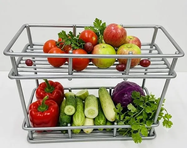 2-Tier Metal Wire Fruit and Vegetable Storage Basket Rack | Kitchen Countertop, Silver Finish, Open Wire Design, Dual Layer, Sturdy Metal Build — Linkbiz SmartDeal's
