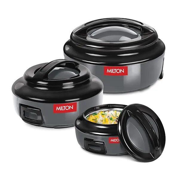Milton Ernesto Inner Stainless Steel Jr. Casserole Set of 3 (390,720 and 1320 ml), Grey | Easy to Carry | Serving | Stackable — Linkbiz SmartDeal's