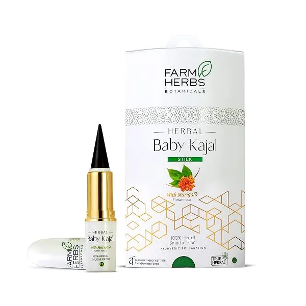 Farmherbs 100% Herbal All Natural Baby Kajal Stick - Certified Lead-free, Irritation-free, Premium Olive Wax with Pure Organic Marigold, Smudgeproof, Preservative-free, Synthetic C — Linkbiz SmartDeal's