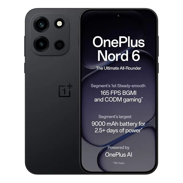 OnePlus Nord 6 | 8GB+256GB | Pitch Black | Snapdragon 8s Gen 4 | Segment's First Stable 165FPS Gaming | Segment's Largest 9000mAh Battery | Most Complete IP Rating | Personalized A — Linkbiz SmartDeal's