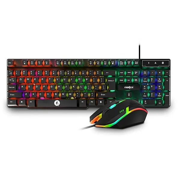 FRONTECH Wired Gaming Combo Keyboard and Optical Mouse, KB-0040, Black | RGB Backlight Effects, 104 Membrane Keys, USB Plug & Play, Ergonomic & Comfortable Design — Linkbiz SmartDeal's