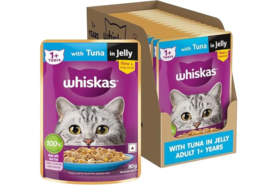 Whiskas Wet Cat Food for Adult Cats (1+Years), Tuna in Jelly Flavour, 80g (Pack of 14) — Linkbiz SmartDeal's