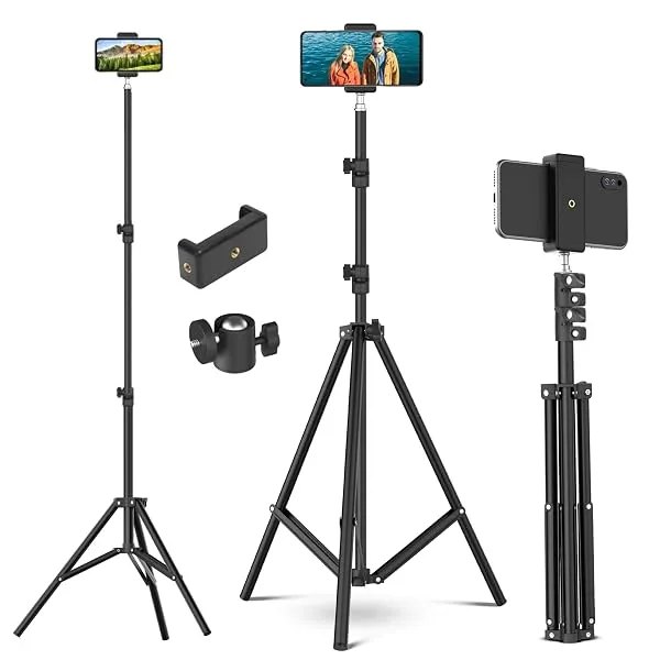 Tygot Lightweight & Portable 7 Feet (84 Inch) Long Tripod Stand with Adjustable Mobile Clip Holder for All Mobiles & Cameras (Black) — Linkbiz SmartDeal's