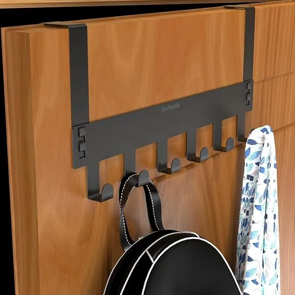 Solitude Pack of 2 Heavy Duty Metal Over Door Hanger with 6 Hooks, Drill-Free Hanging Rack Organizer for Bathroom, Bedroom, Kitchen (Black) — Linkbiz SmartDeal's