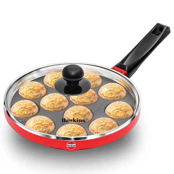 Hawkins Nonstick Appe Pan with Glass Lid, 12 Cups, Diameter 20 cm, Black , Cast Aluminium, Red (NAPE20G) — Linkbiz SmartDeal's