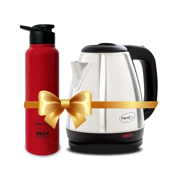 Pigeon 1.5 litre Hot Kettle and Stainless Steel Water Bottle Combo used for boiling Water, Making Tea and Coffee, Instant Noodles, Soup with Auto Shut- off Feature, 1300 W — Linkbiz SmartDeal's