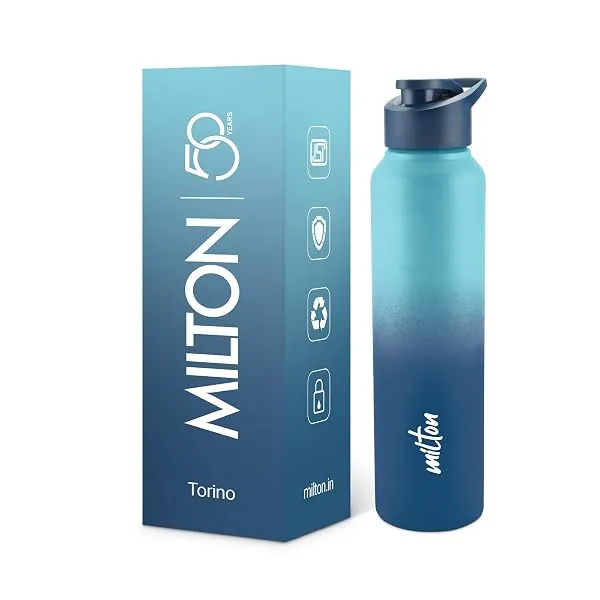 MILTON Torino 1000 Stainless Steel Water Bottle, Leakproof Lid, Single Walled, ISI Certified I For School, Office, Gym I 980 ml, Light Blue & Dark Blue — Linkbiz SmartDeal's