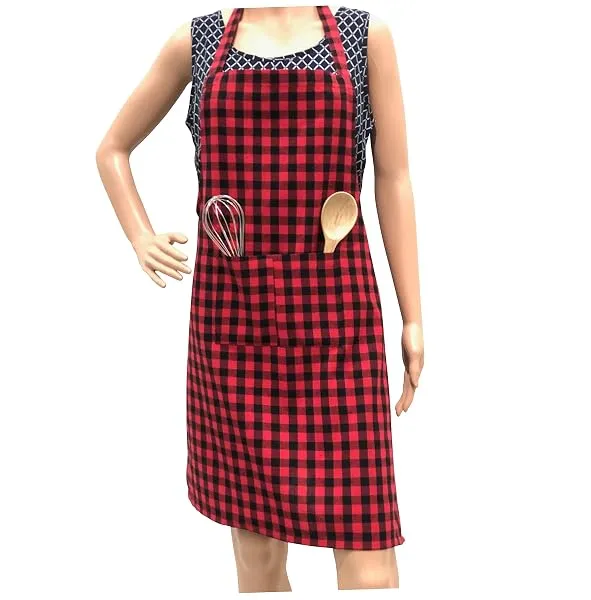 Pixel Home Cotton Apron 100% Cotton Check Kitchen Apron with Front Center Pocket Best Design Apron — Linkbiz SmartDeal's