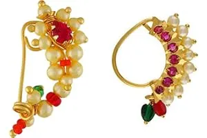 Vail Creations Small Size Traditional Maharashtrian Nose ring without piercing Pearl Gold Plate — Linkbiz SmartDeal's