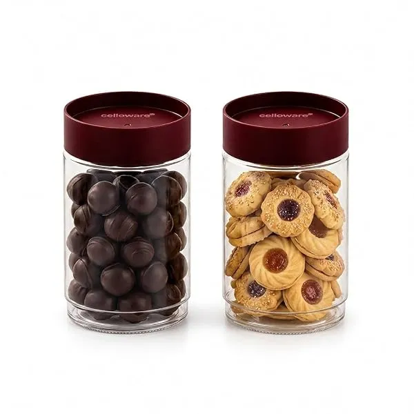 CELLO Modustack Glassy Storage Jars For Kitchen Set of 2 Pcs, 750ml Maroon | Freezer & Fridge Safe Airtight Stackable Leadfree Toughened Glass Kitchen Storage Container For Beans, — Linkbiz SmartDeal's