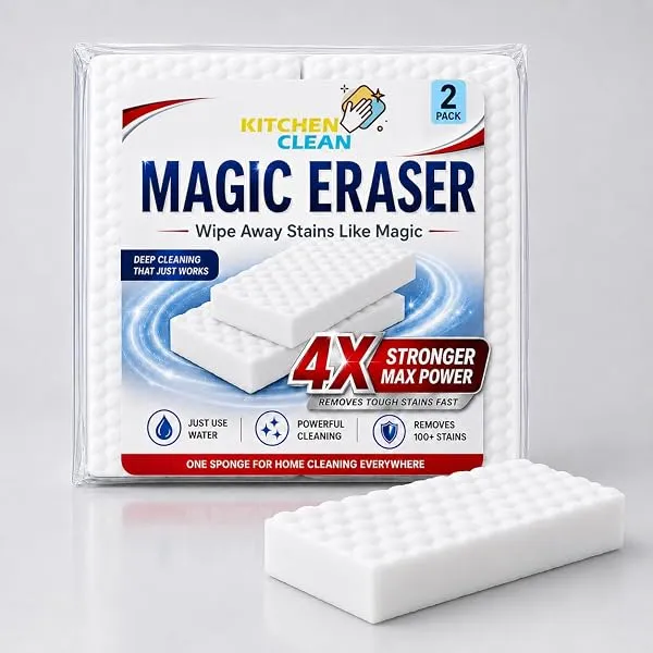 Kitchen Clean® Magic Eraser Sponge Pack of 2 | 4X Strong Stain Cleaning Remover for Walls, Kitchen, Bathroom Tiles, Glass & Shoes | Just Add Water — Linkbiz SmartDeal's