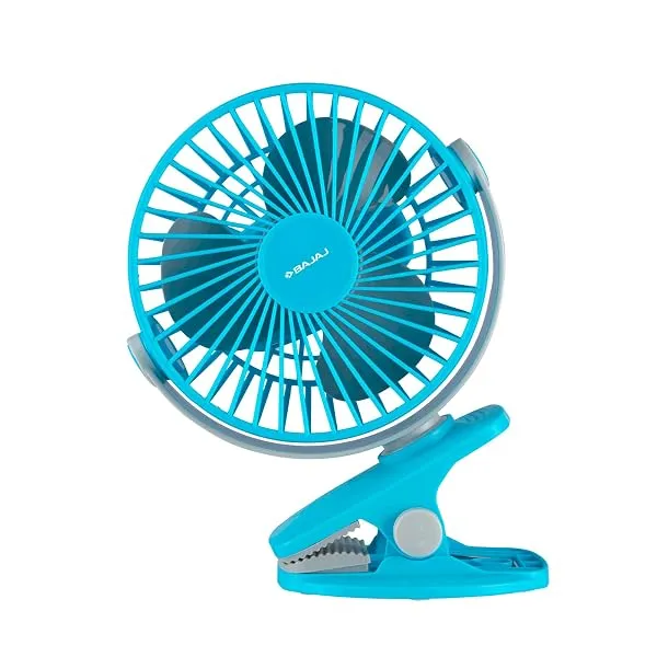Bajaj Pygmy Mini Fan 110MM | USB Charging | Multi-Clip Function | Rechargeable | 4-Hr Back-up | Silent Operation | Longer Battery Life | Energy Efficient | Portable 【Blue】 — Linkbiz SmartDeal's