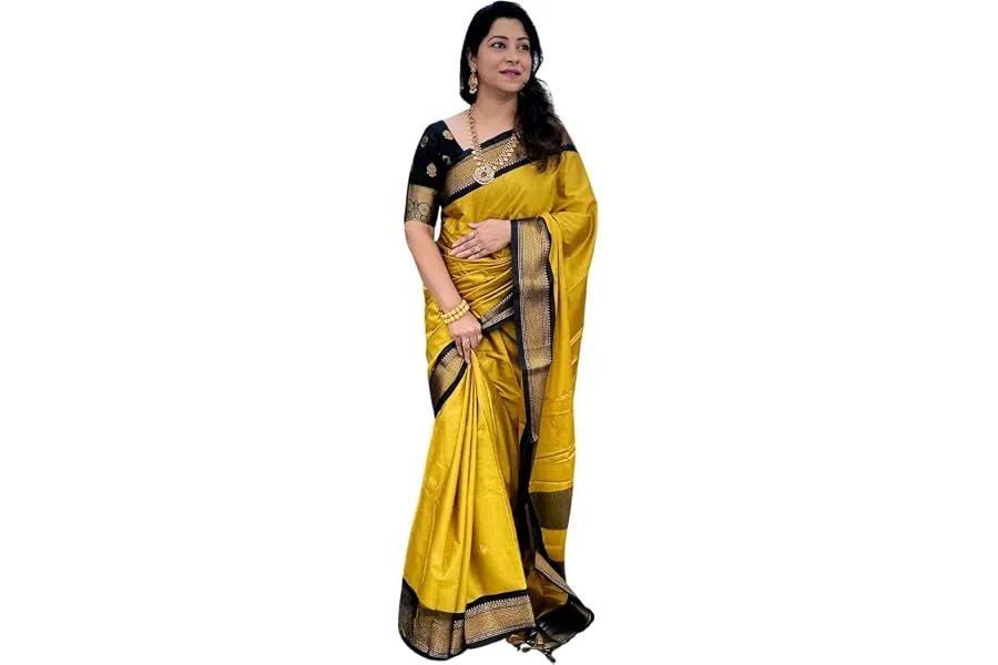 SGF11 Women's Kanjivaram Soft Lichi Silk Saree With Blouse Piece — Linkbiz SmartDeal's