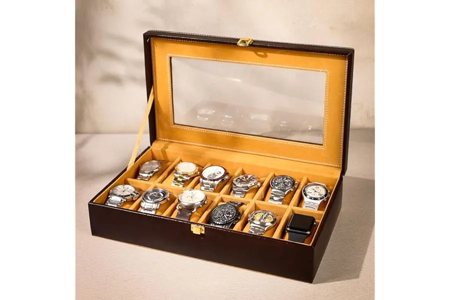Birch & Co. Faux Leather Watch Box Organizer,Watchcase Box For Unisex,Storage Tray,Wristwatch C — Linkbiz SmartDeal's