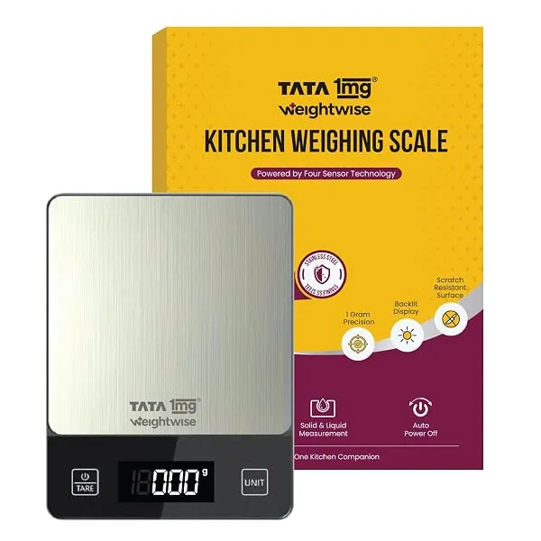 Tata 1mg Weightwise Kitchen Weighing Scale | 1g Precision | Stainless Steel | Max Capacity 5 kg | Auto Power-Off Feature | Ideal for Daily Diet Tracking, Portion Control and Weight — Linkbiz SmartDeal's