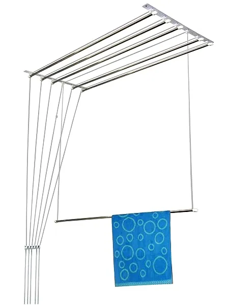 Rainbow Drywell Stainless Steel Heavy Duty Luxury(6 Pipe X 6 Feet) UV Protected Nylon Ropes Individual Dropdown Ceiling Cloth Dryer/Cloth Hanger/Cloth Drying Stand for Balcony/Clot — Linkbiz SmartDeal's