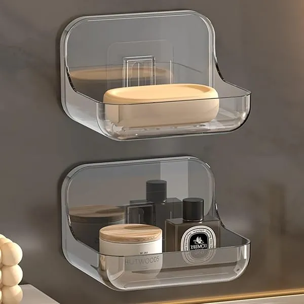 Xmart India Self-Adhesive Soap Holder for Bathroom | Transparent Plastic Soap Stand with Self-Draining Design | bathroom organiser without drill & Bathroom Organizer Accessories Se — Linkbiz SmartDeal's