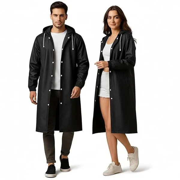 HACER EVA Rain Poncho rain coat for Men & Women, Lightweight Waterproof Raincoat with Hood, Adjustable Drawstring & Snap Button Closure, Reusable Outdoor Rainwear for Boys & Girls — Linkbiz SmartDeal's