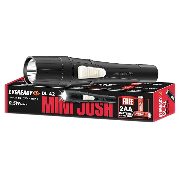 EVEREADY DL42 Mini Josh, 0.5W Emergency Torch | Eco-Friendly Plastic Body, Bright White LED Torch, Free 2 AA Batteries Packed Inside — Linkbiz SmartDeal's