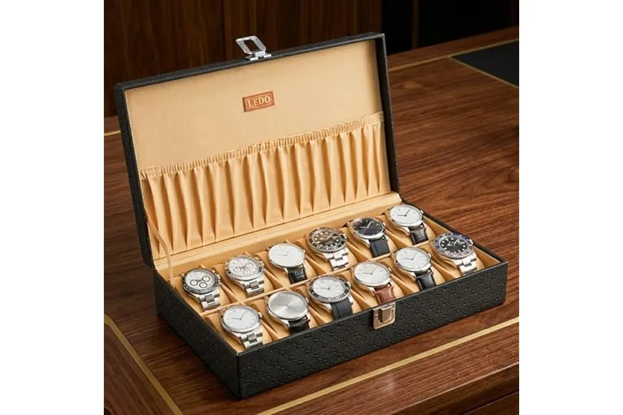 LEDO Men's and Women's Watch Box Organizer, Royal Black, 12 Slots | Holder Case — Linkbiz SmartDeal's