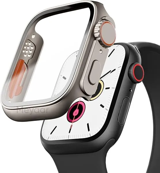 Meyaar Compatible for Apple Watch Series 4/5/6/SE 44mm Hard Case with Tempered Glass Screen Protector, Unique Design Hard PC Cover, Bumper Full Coverage Accessories for iWatch 4/5/ — Linkbiz SmartDeal's