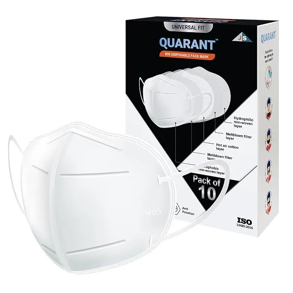QUARANT N95 Anti Pollution Face Mask with Nose Clip, White | Individually Packed FFP2 Masks, ISO Certified with 5 Layers of Protection for Men & Women — Linkbiz SmartDeal's