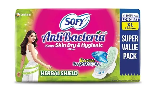 Sofy AntiBacteria XL - 290mm | 51 Count pads | For Women Sanitary Pads | Keep Skin Dry | 6 Layer Deep Absorption | Herbal Shield | Hygiene & Herbs | X-Large — Linkbiz SmartDeal's