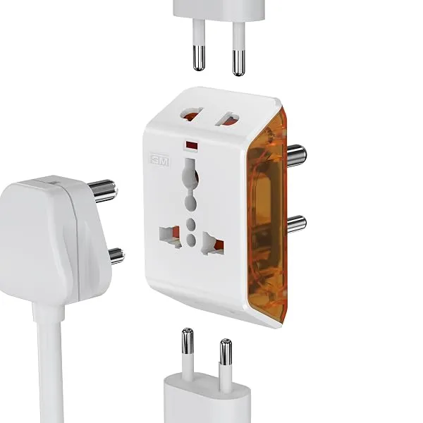 GM 6AMP 3-Pin Multiplug Travel Adapter with Universal Socket | Supports 2-Pin & 3-Pin Plugs | Multiple Charging Ports | Charge Smartphones, Laptops & Other Devices | Compact & Reli — Linkbiz SmartDeal's